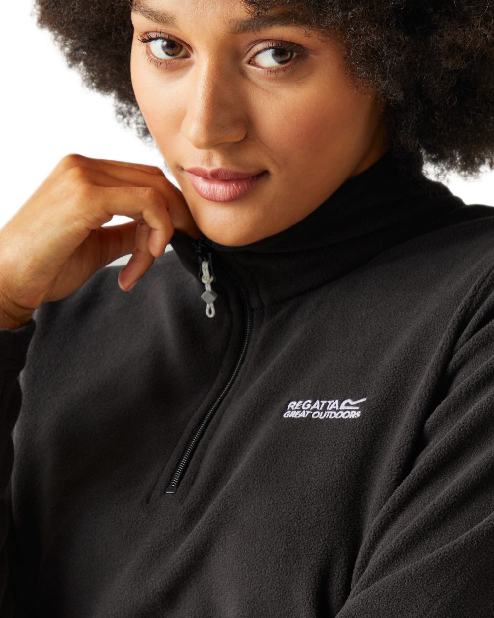 Black Coloured Regatta Womens Sweethart Lightweight Half-Zip Fleece on white background 