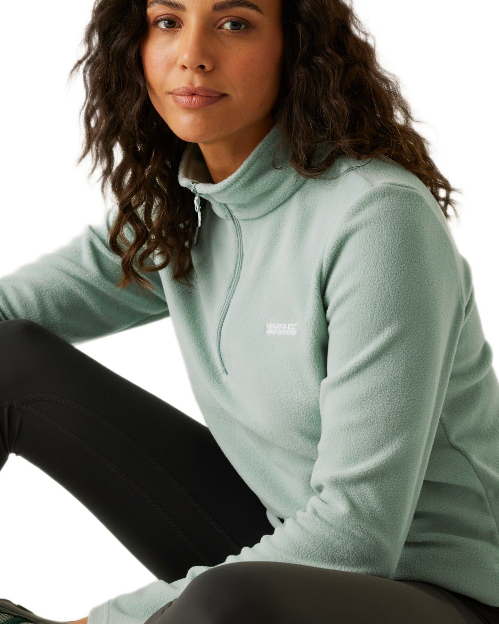 Green Haze Coloured Regatta Womens Sweethart Lightweight Half-Zip Fleece on white background 
