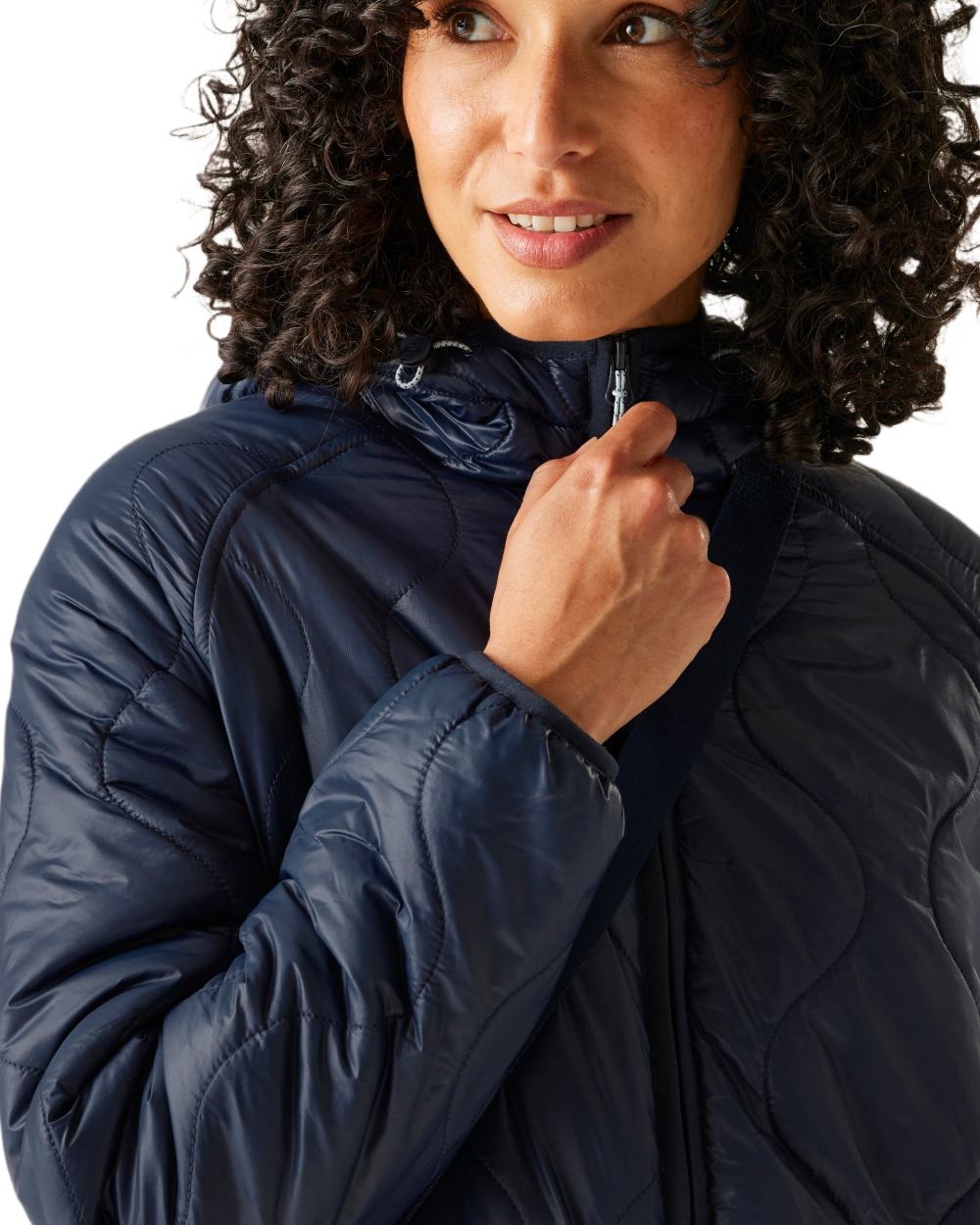 Navy Coloured Regatta Womens Triea Quilted Jacket on white background 