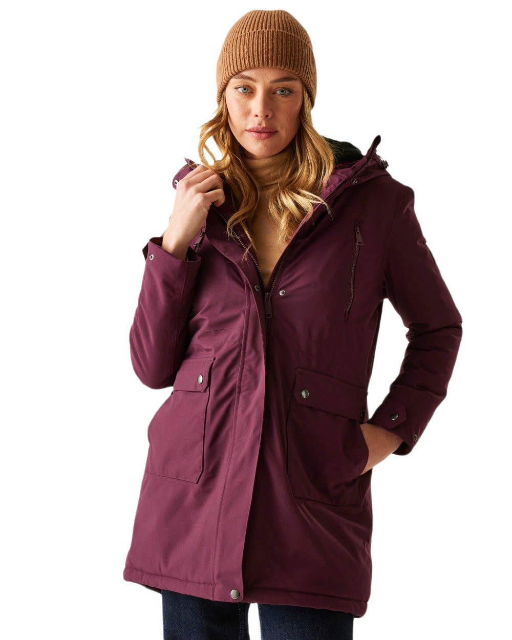 Fig Purple Coloured Regatta Womens Valenta Waterproof Insulated Jacket on white background 
