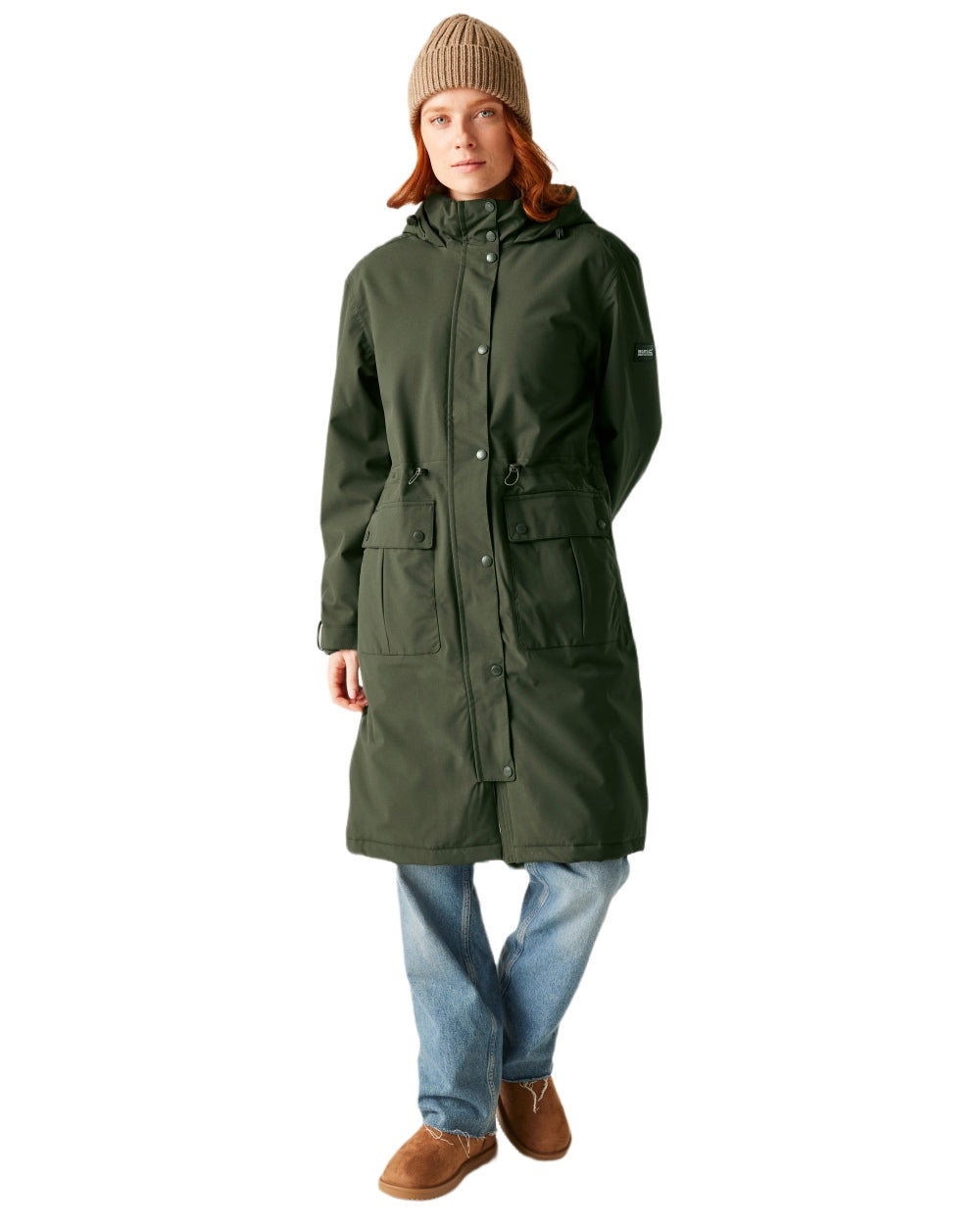 Dark Khaki Coloured Regatta Womens Yannta Waterproof Insulated Jacket on white background 