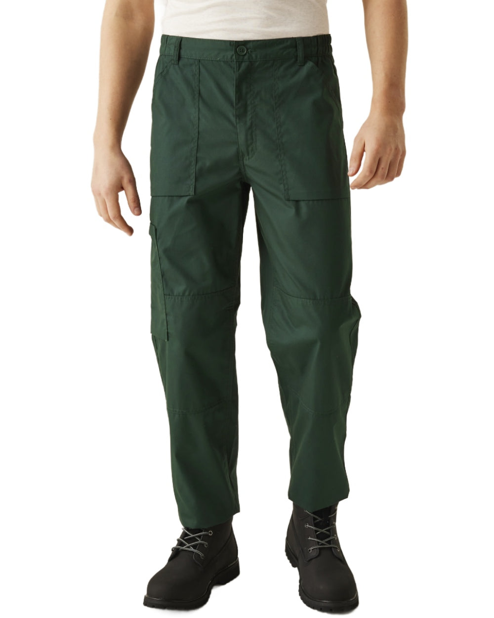 Green coloured Regatta Mens Multi Pocket Action Trousers Long Leg on white background 