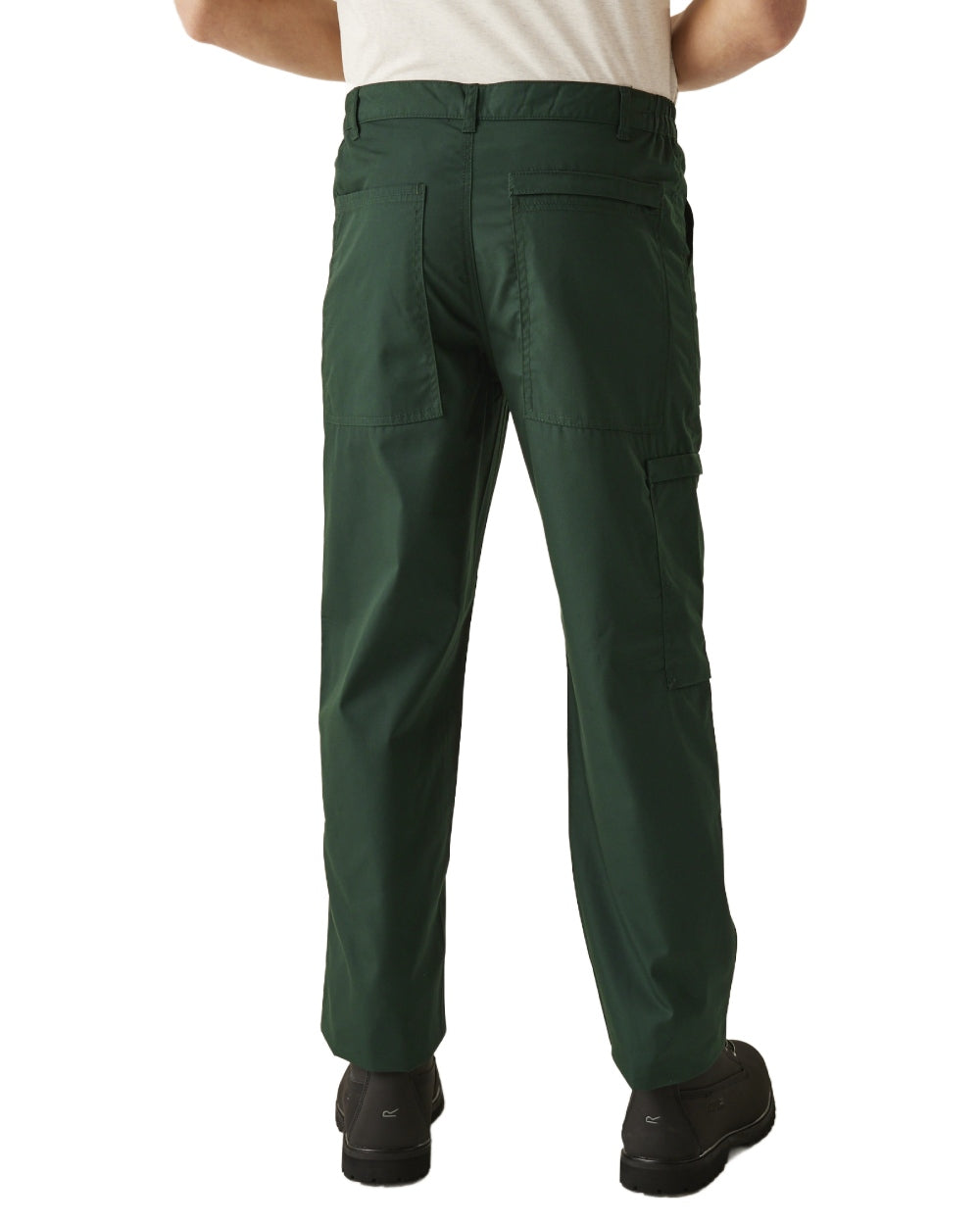Green coloured Regatta Mens Multi Pocket Action Trousers Long Leg on white background 