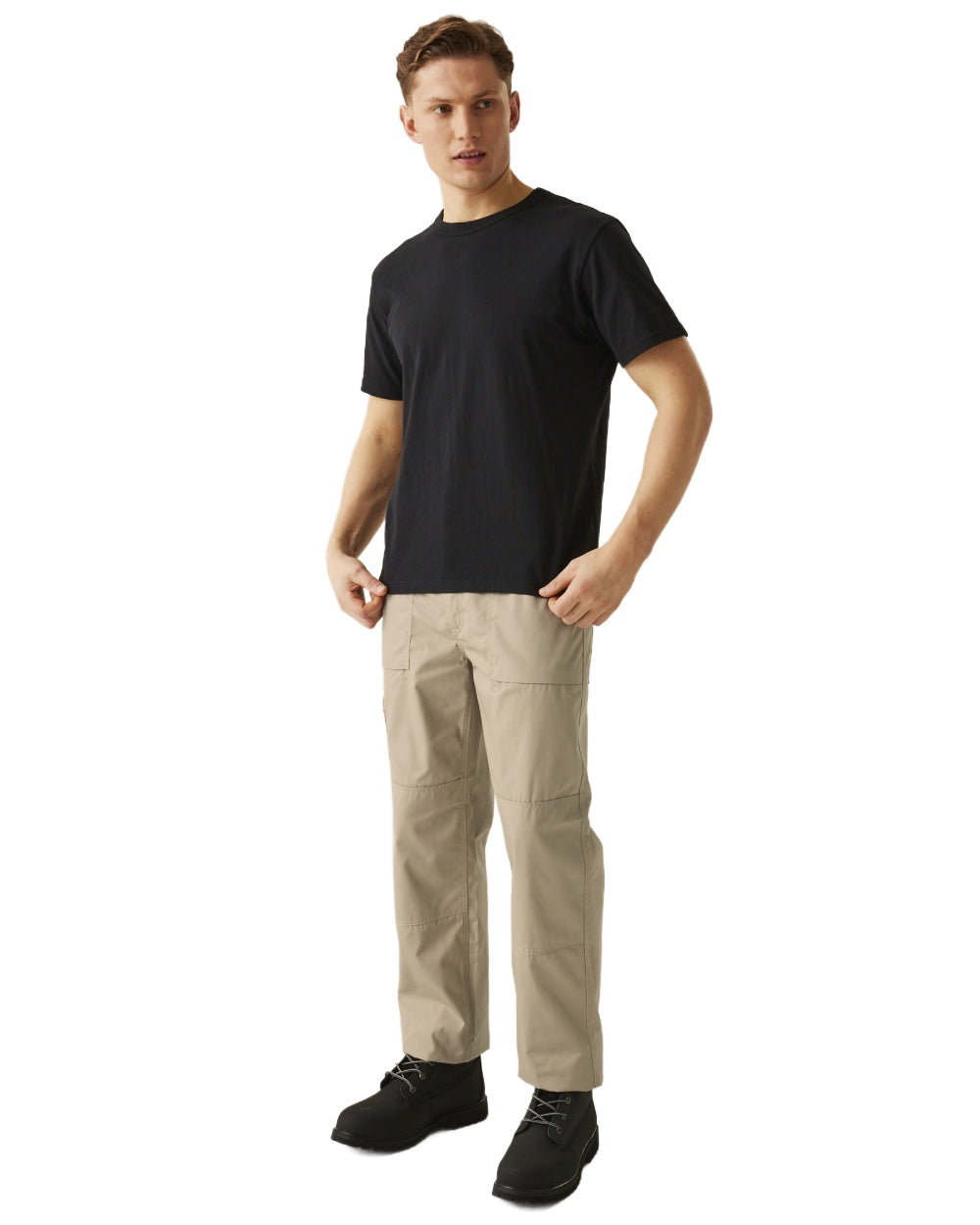 Lichen coloured Regatta Mens Multi Pocket Action Trousers Long Leg on white background 