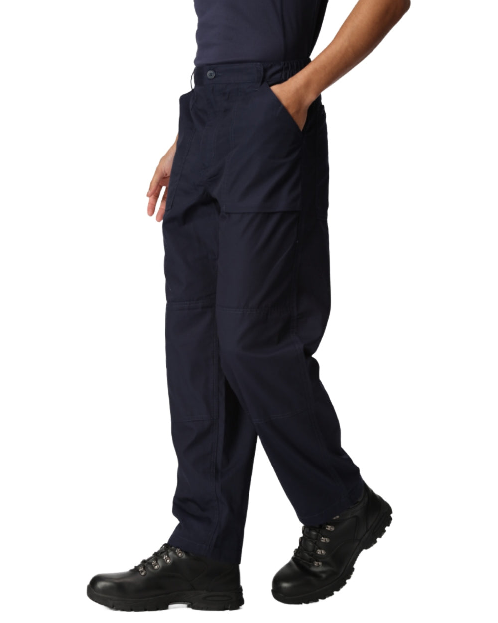 Navy coloured Regatta Mens Multi Pocket Action Trousers Long Leg on white background 