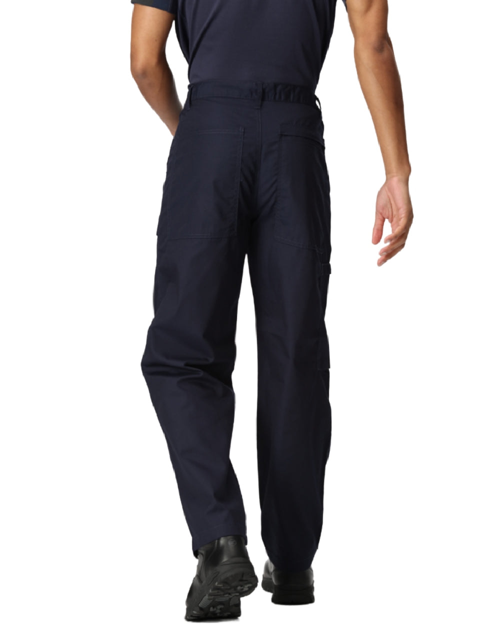 Navy coloured Regatta Mens Multi Pocket Action Trousers Long Leg on white background 