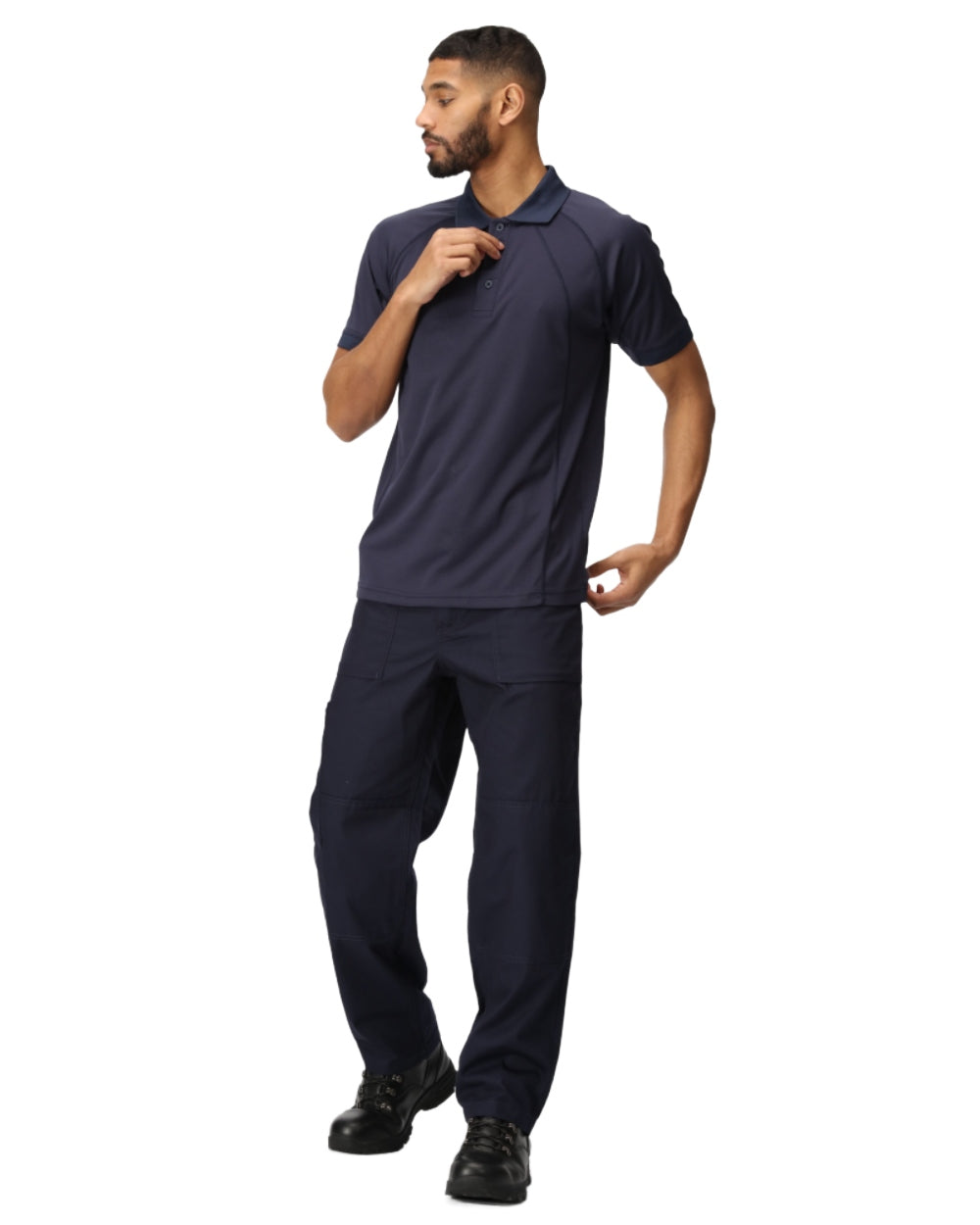 Navy coloured Regatta Mens Multi Pocket Action Trousers Short Leg on white background 