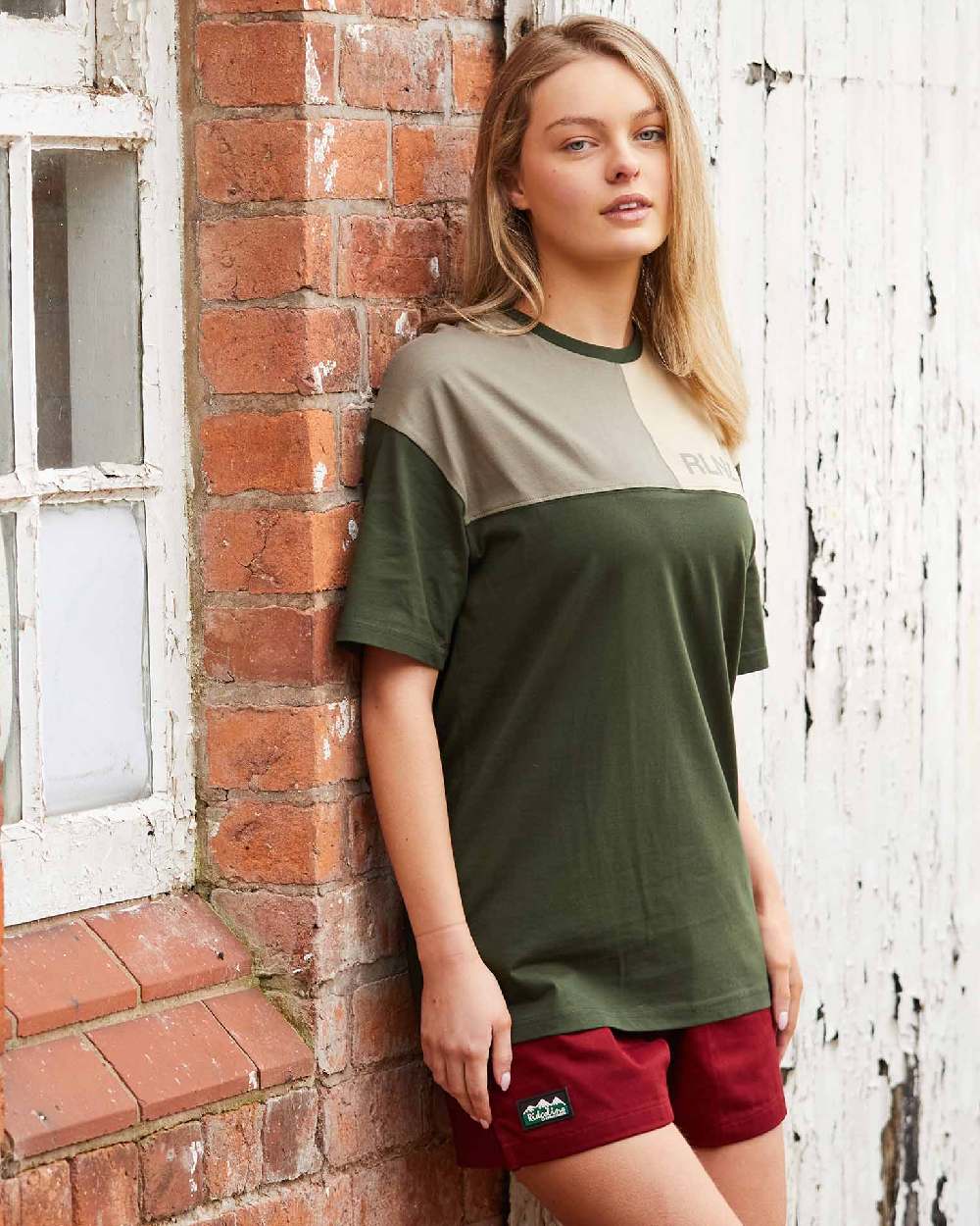 Olive Multi coloured Ridgeline Backslider T-Shirt on outdoor background 