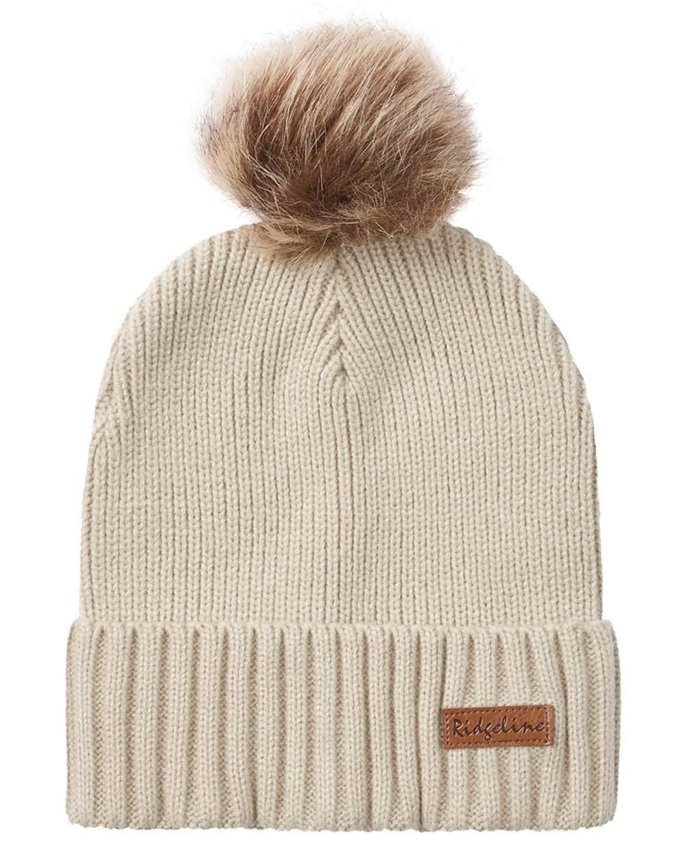 Sand coloured Ridgeline Baltic Bobble Hat &amp; Scarf Set on white background 