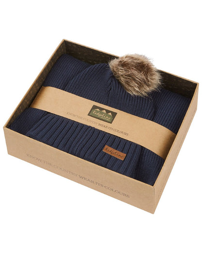 Tarn coloured Ridgeline Baltic Bobble Hat &amp; Scarf Set on white background 