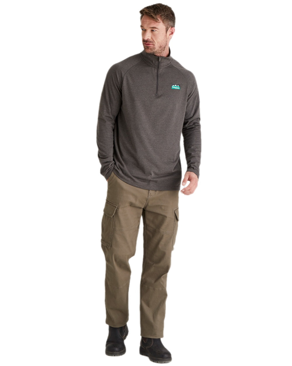 Light Bark Marl Coloured Ridgeline Baseline Pull On Zip Top on white background 