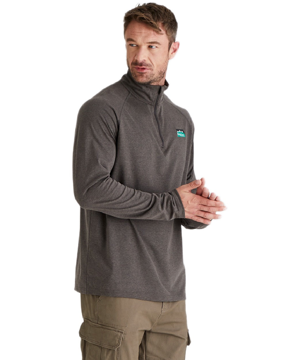 Light Bark Marl Coloured Ridgeline Baseline Pull On Zip Top on white background 