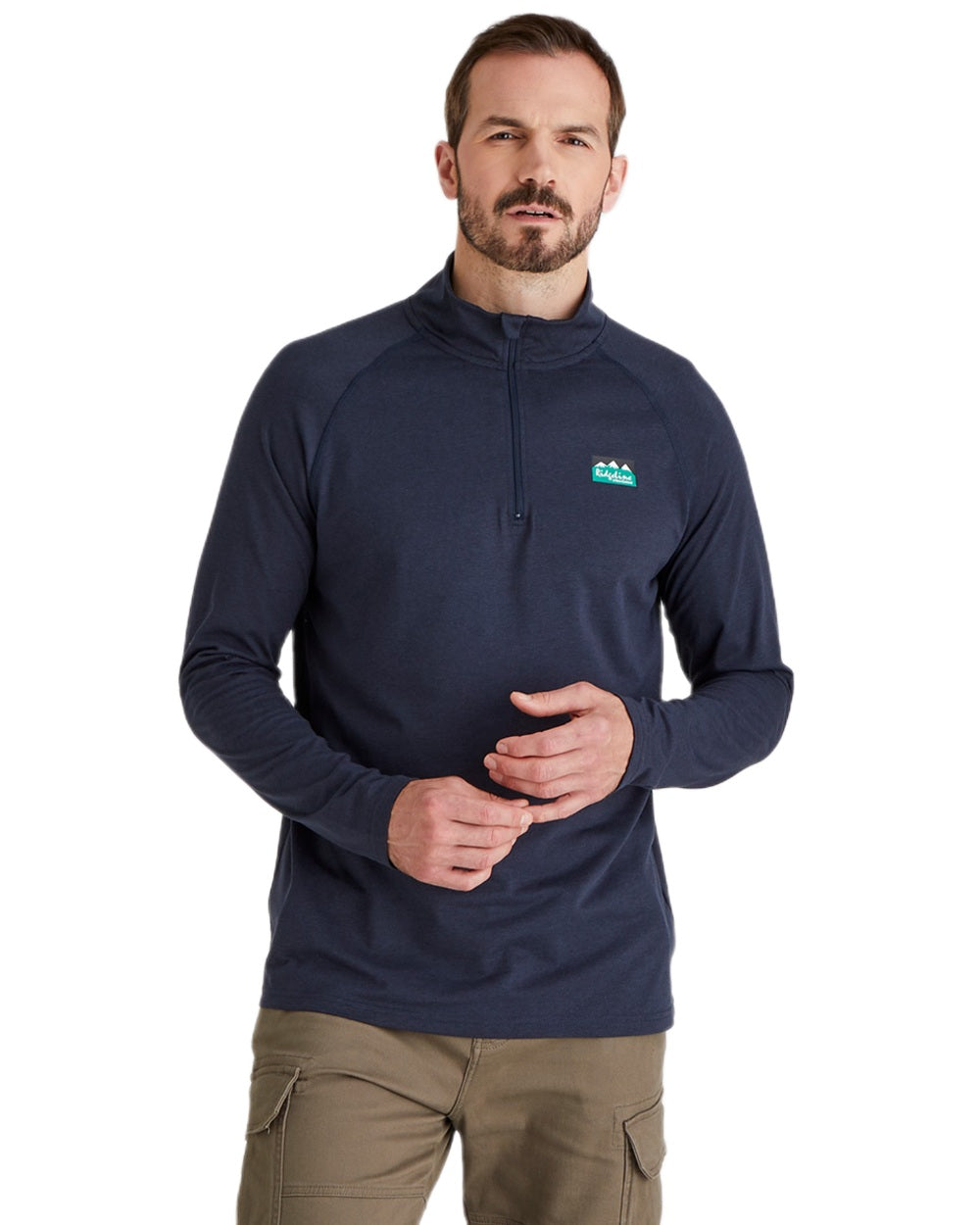 Navy Marl Coloured Ridgeline Baseline Pull On Zip Top on white background 