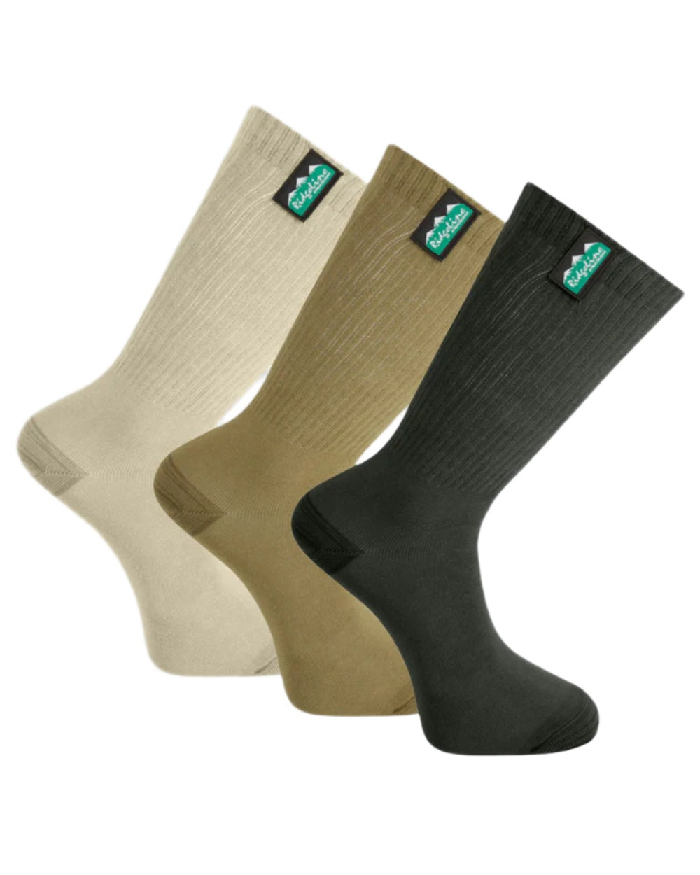 Olive Multi coloured Ridgeline Cotton Light Work Mid Length Socks 3 Pack on white background 