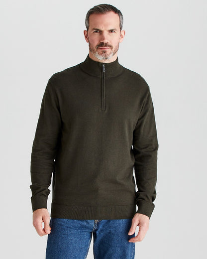 Deep Forest coloured Ridgeline Hartland 1/4 Zip Pullover on grey background 