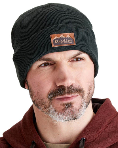 Deep Forest coloured Ridgeline Heritage Fine Knit Beanie on white background 