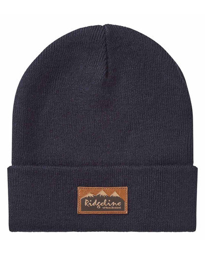 Navy coloured Ridgeline Heritage Fine Knit Beanie on white background 