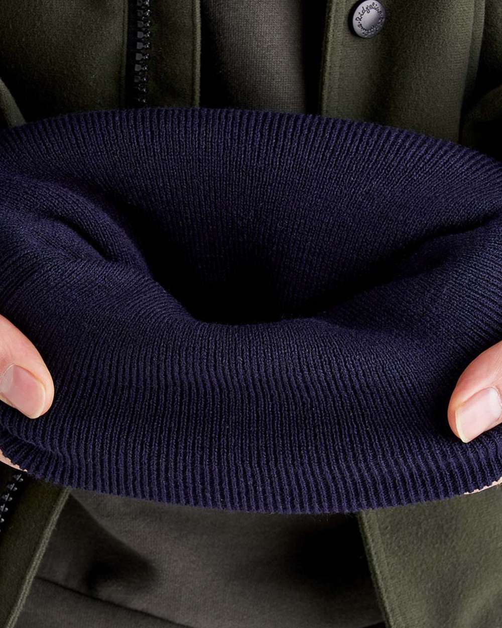 Navy coloured Ridgeline Heritage Fine Knit Beanie on white background 