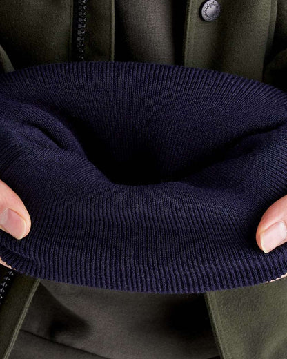 Navy coloured Ridgeline Heritage Fine Knit Beanie on white background 