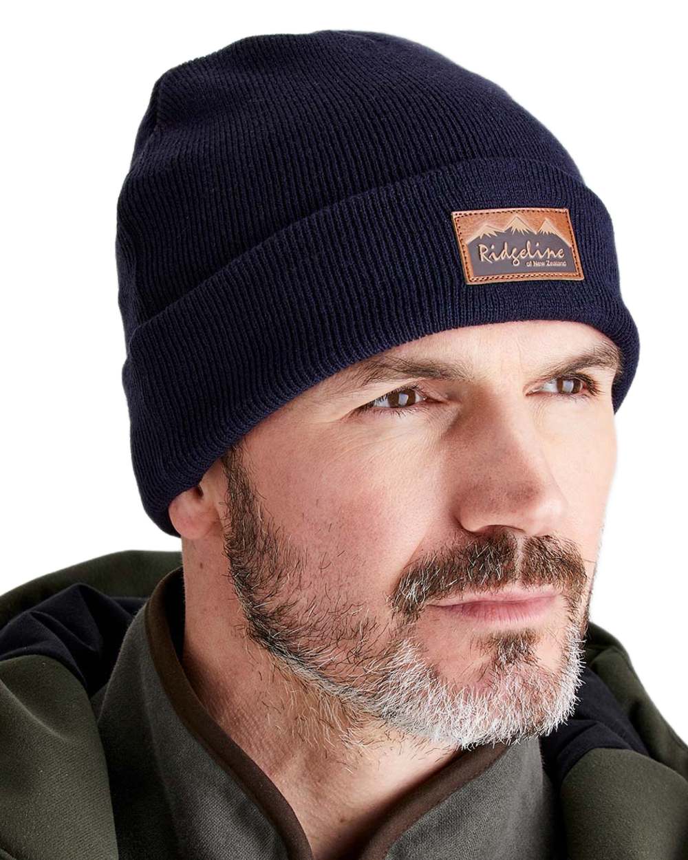 Navy coloured Ridgeline Heritage Fine Knit Beanie on white background 