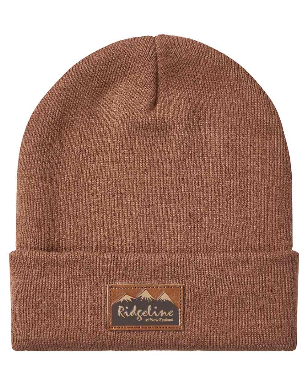 Nutmeg coloured Ridgeline Heritage Fine Knit Beanie on white background 