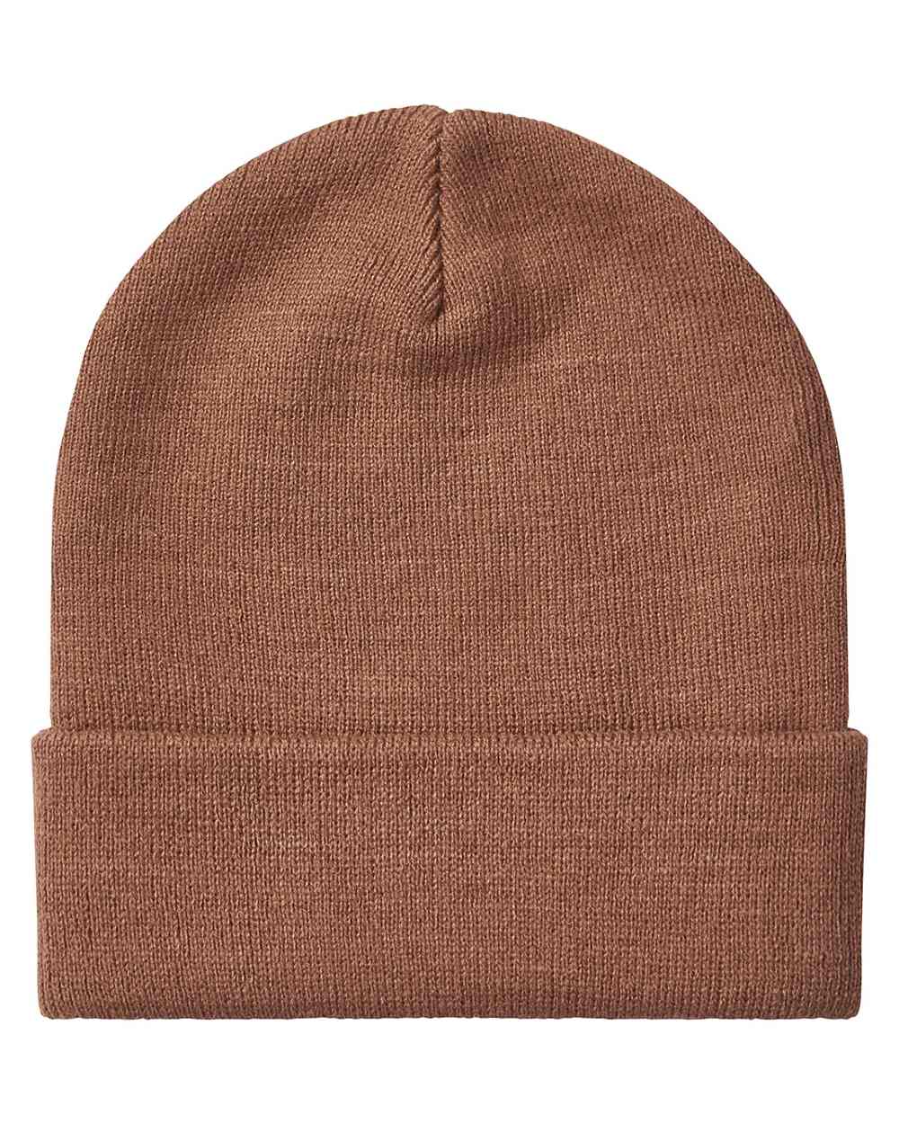 Nutmeg coloured Ridgeline Heritage Fine Knit Beanie on white background 