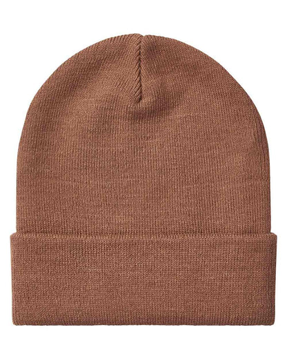 Nutmeg coloured Ridgeline Heritage Fine Knit Beanie on white background 