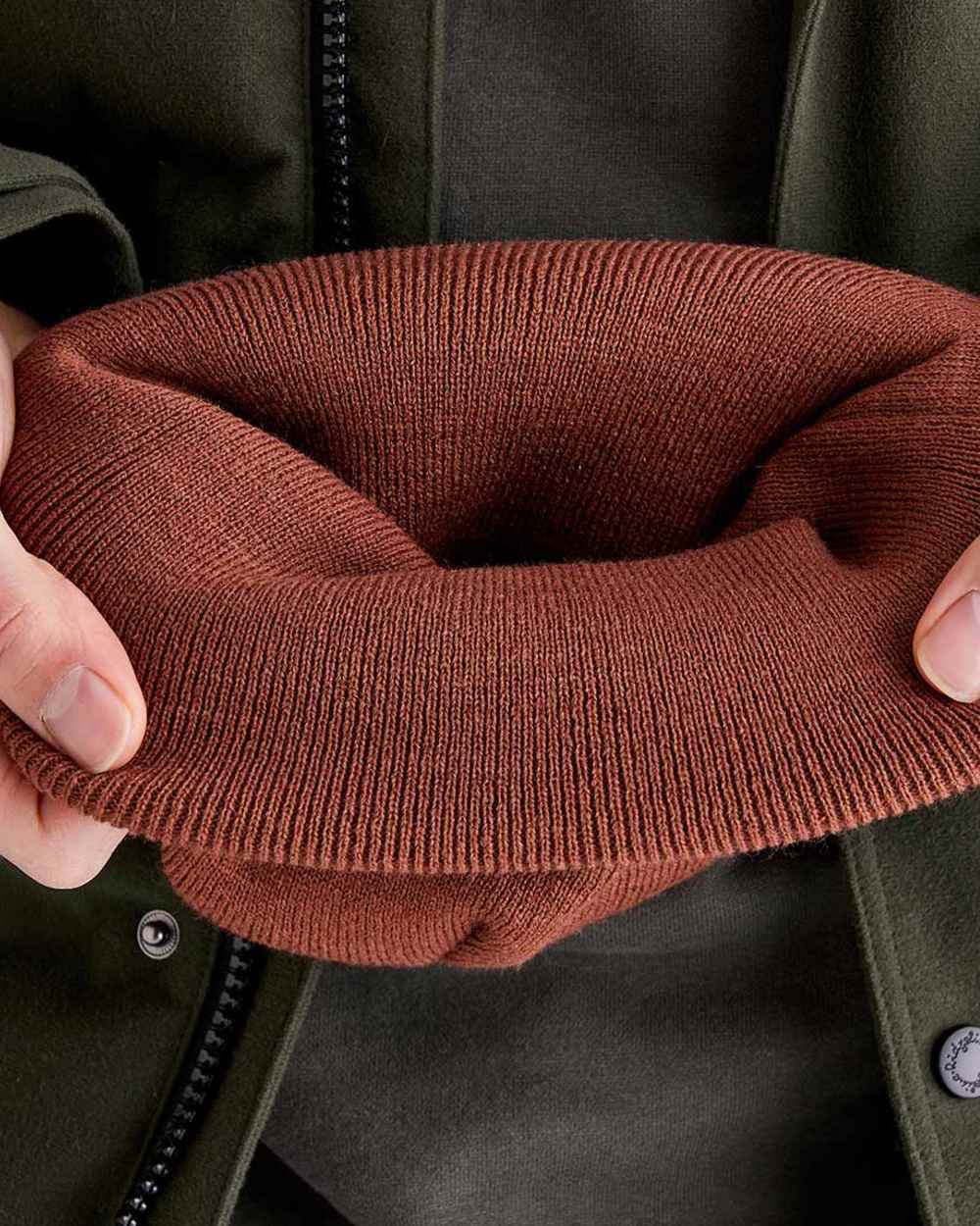 Nutmeg coloured Ridgeline Heritage Fine Knit Beanie on white background 