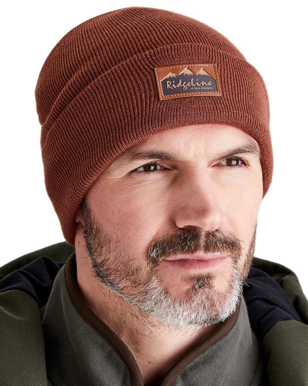 Nutmeg coloured Ridgeline Heritage Fine Knit Beanie on white background 