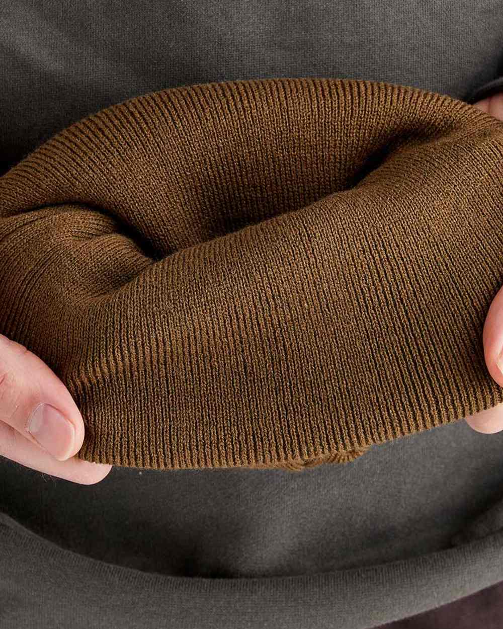 Teak coloured Ridgeline Heritage Fine Knit Beanie on white background 