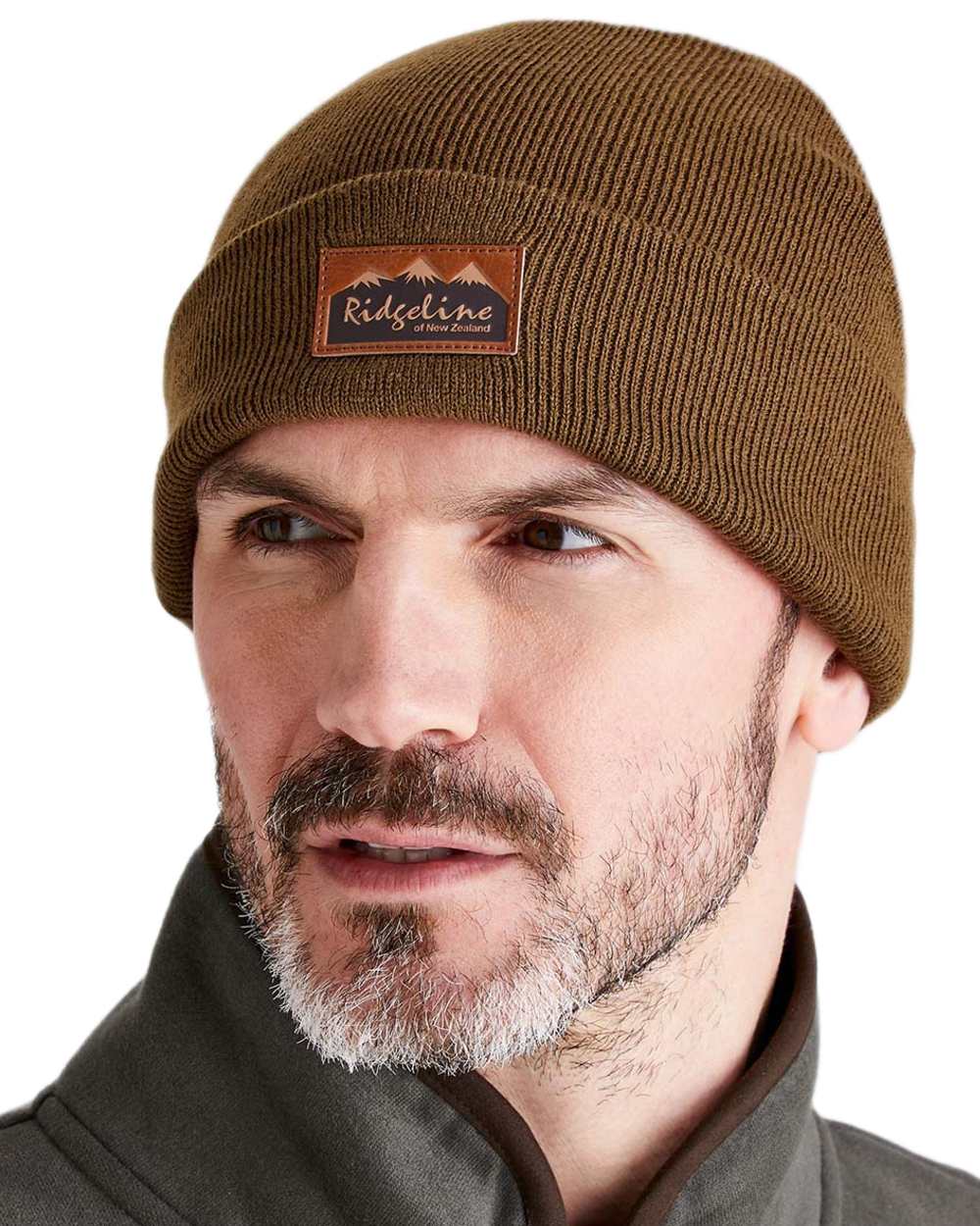 Teak coloured Ridgeline Heritage Fine Knit Beanie on white background 
