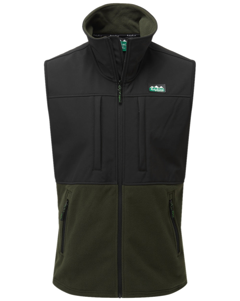 Deep Forest Black Coloured Ridgeline Hybrid Fleece Gilet on white background 