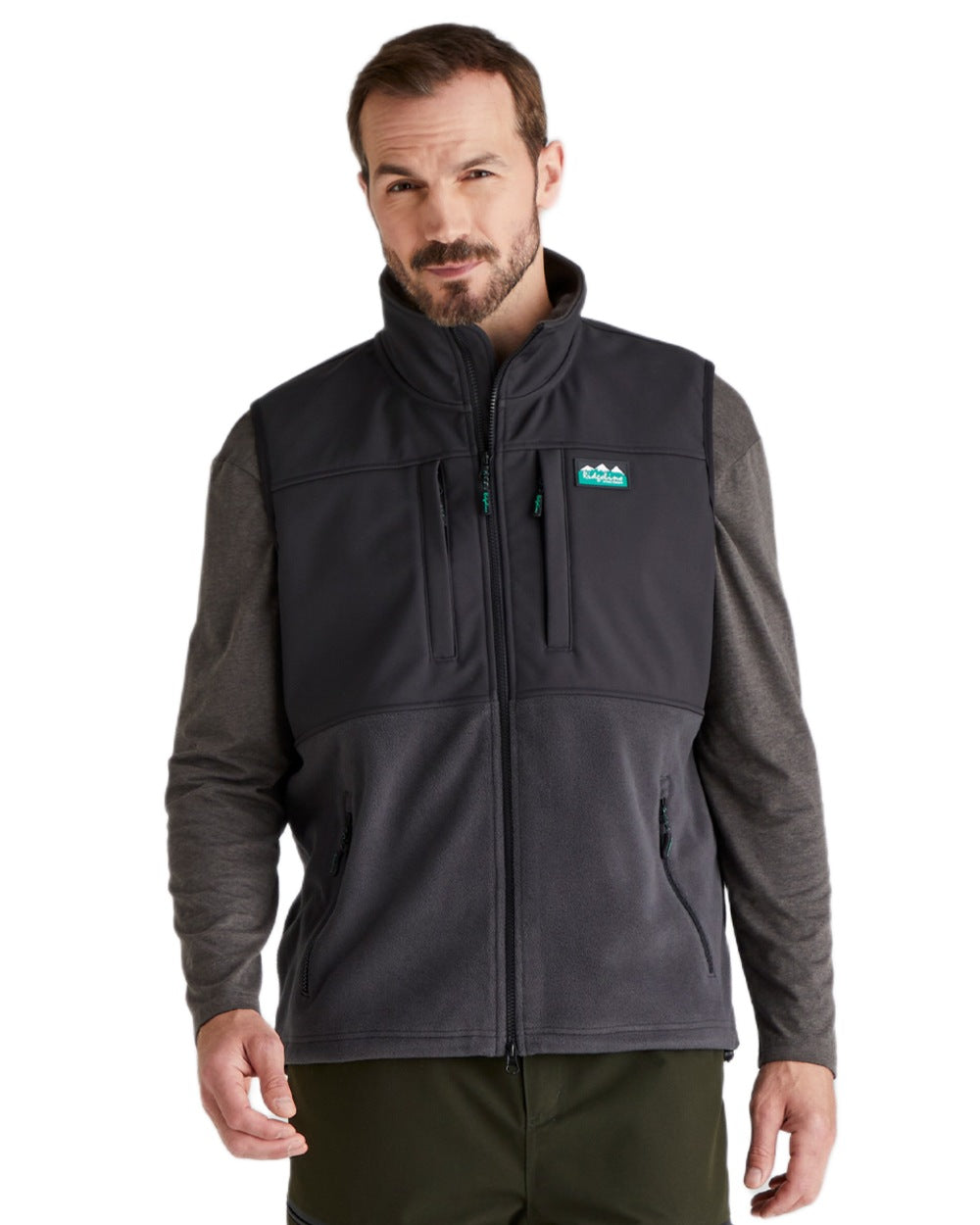 Shale coloured Ridgeline Hybrid Fleece Gilet on white background 