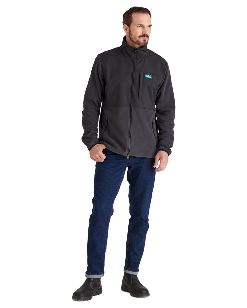Shale coloured Ridgeline Hybrid Fleece Jacket on white background 
