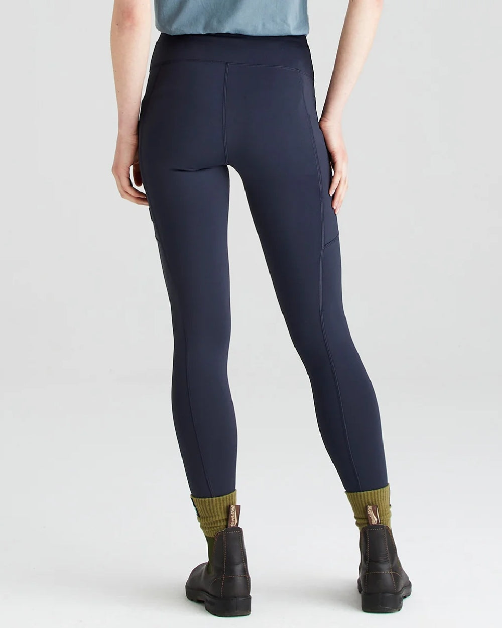 Navy coloured Ridgeline Infinity Pro Leggings on grey background 