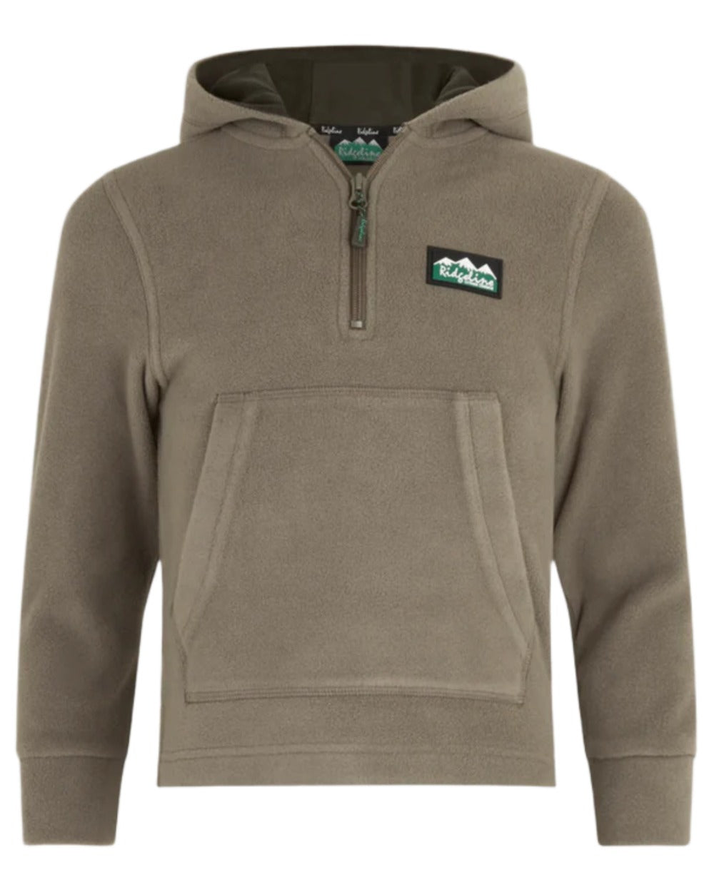 Smokey Olive coloured Ridgeline Kids Ballistic Long Sleeve Hoodie on white background 