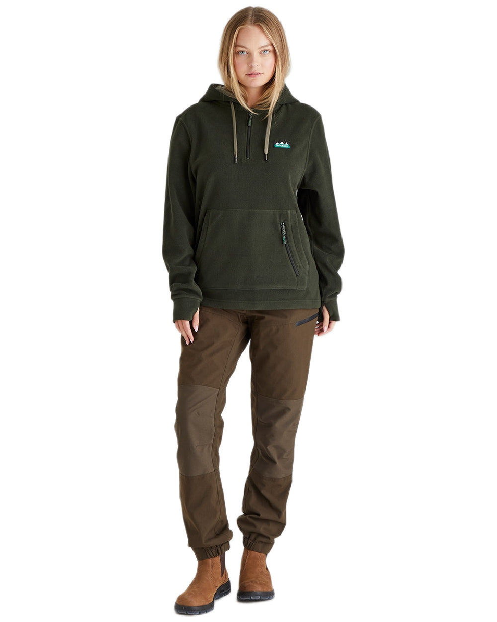 Deep Forest Coloured Ridgeline Ladies Ballistic Hoodie on white background 