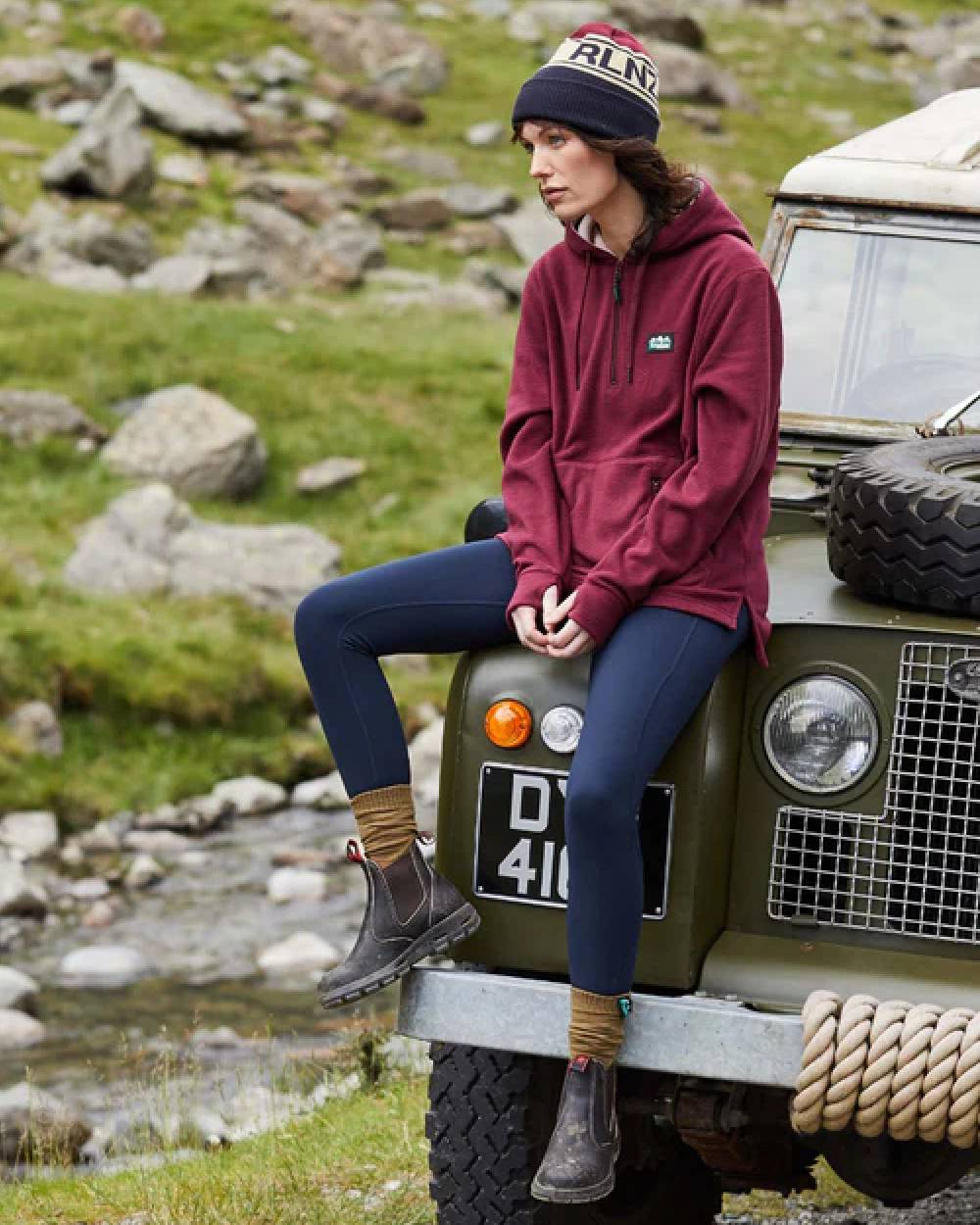 Winter Berry Coloured Ridgeline Ladies Ballistic Hoodie on outdoor background 
