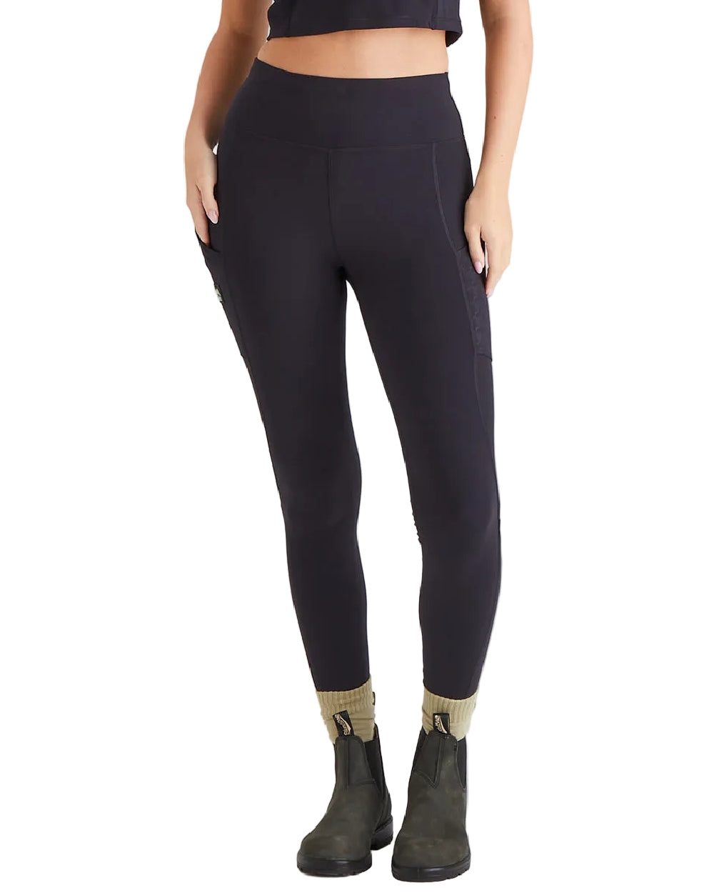 Black Print Coloured Ridgeline Ladies Infinity Leggings on white background 