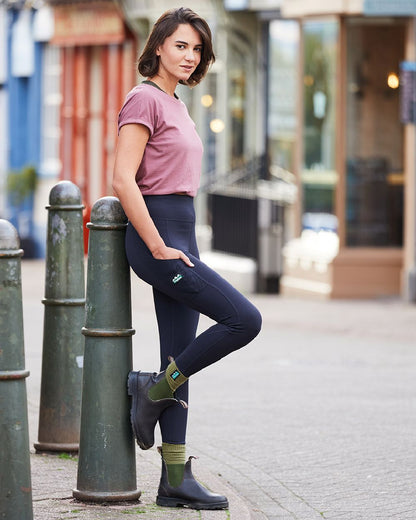 Black Print Coloured Ridgeline Ladies Infinity Leggings on outdoor background 