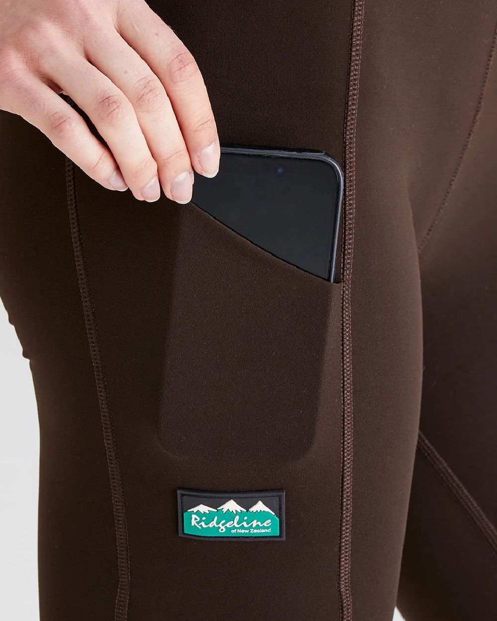 Deep Bark coloured Ridgeline Ladies Infinity Leggings on grey background 
