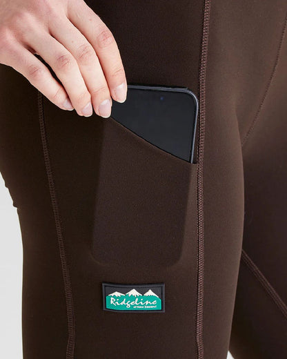 Deep Bark coloured Ridgeline Ladies Infinity Leggings on grey background 