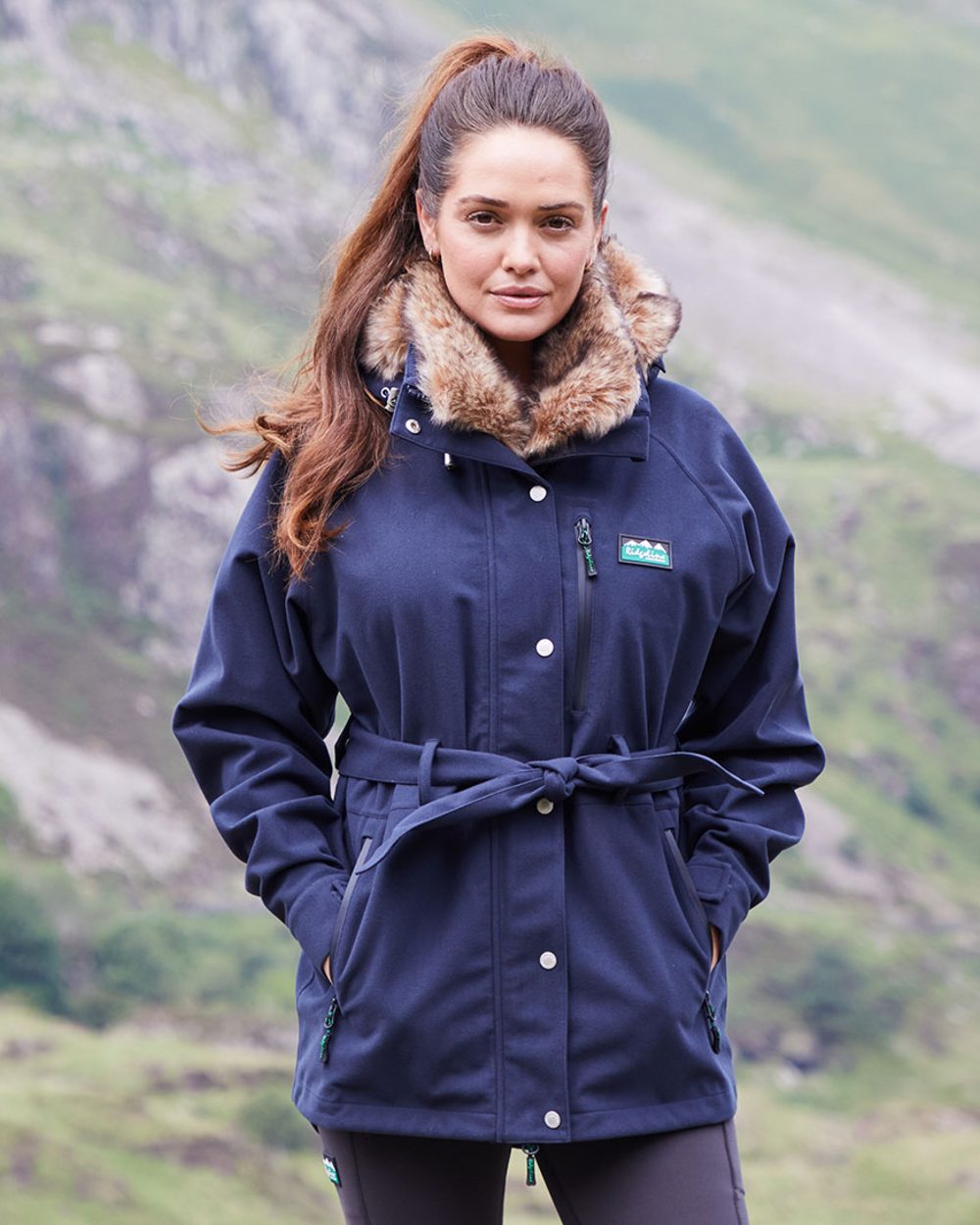 Navy Coloured Ridgeline Ladies Monsoon Nordic Jacket on outdoor background 