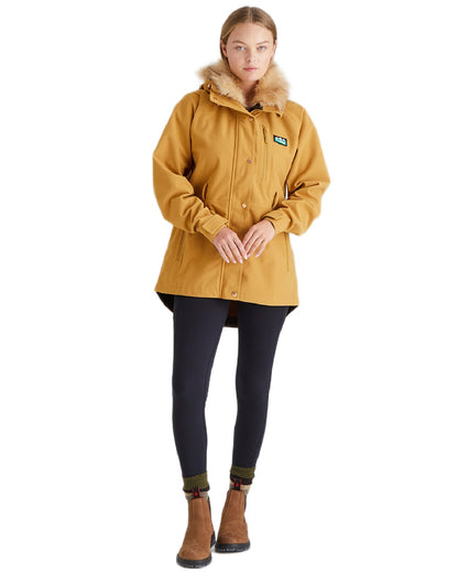 Ochre Coloured Ridgeline Ladies Monsoon Nordic Jacket on white background 