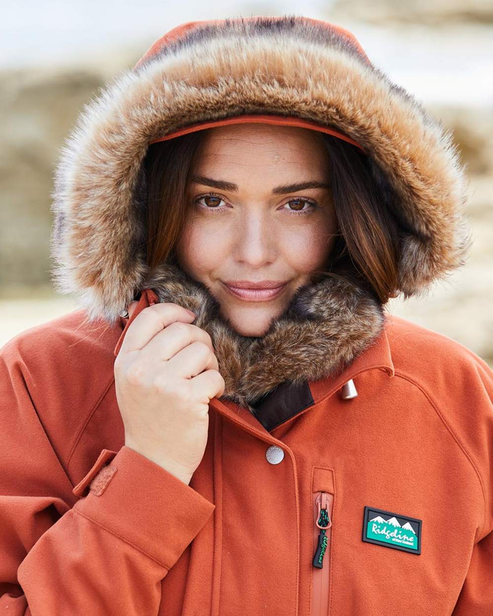 Russet Coloured Ridgeline Ladies Monsoon Nordic Jacket on outdoor background 