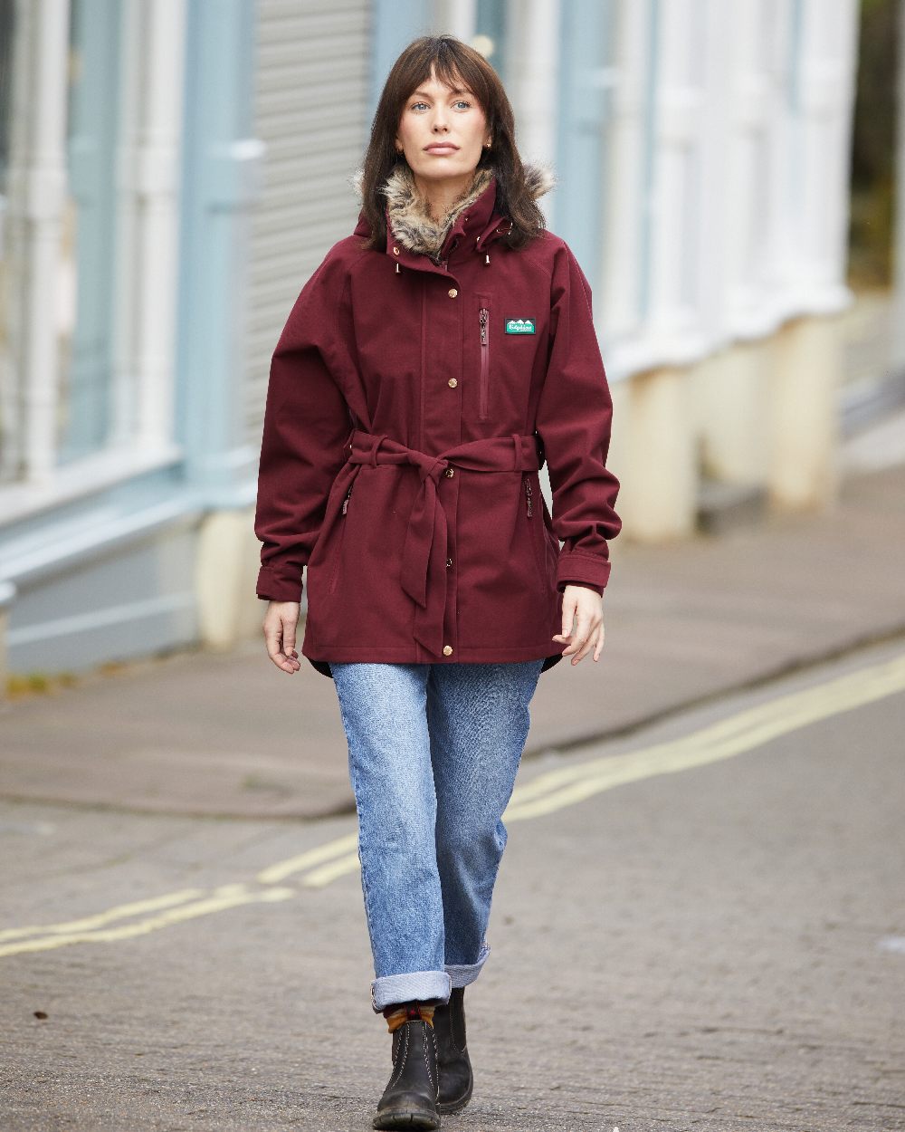 Winter Berry Coloured Ridgeline Ladies Monsoon Nordic Jacket on outdoor background 