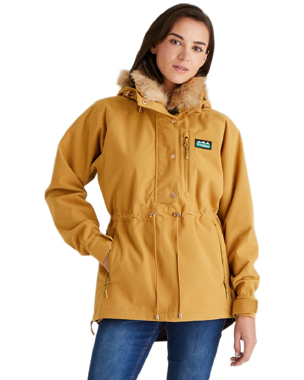 Ochre Coloured Ridgeline Ladies Monsoon Nordic Smock on white background 