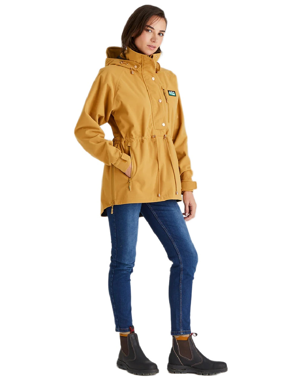Ochre Coloured Ridgeline Ladies Monsoon Nordic Smock on white background 