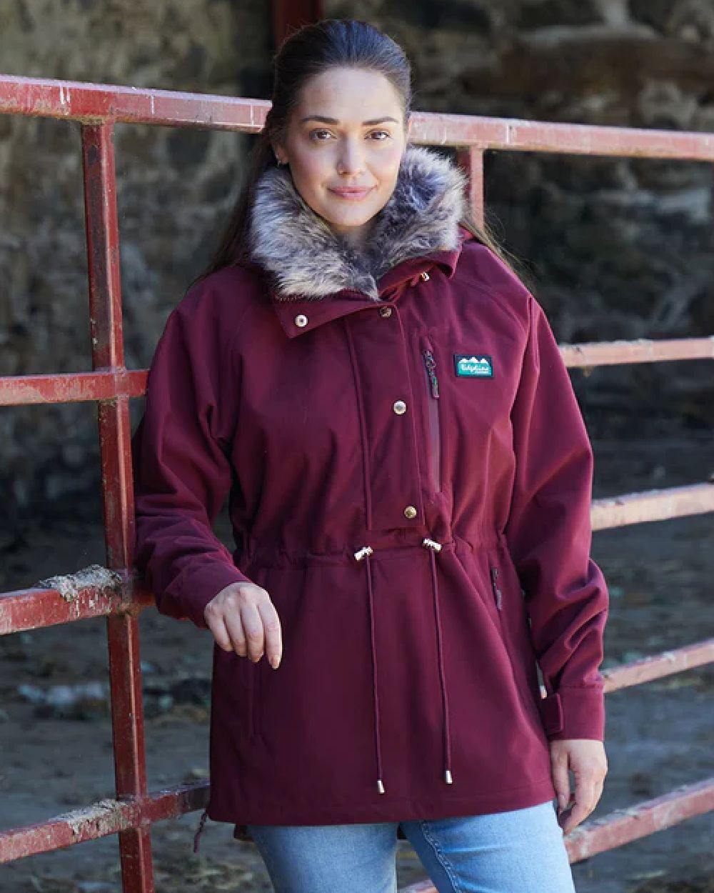 Winter Berry Coloured Ridgeline Ladies Monsoon Nordic Smock on outdoor background 