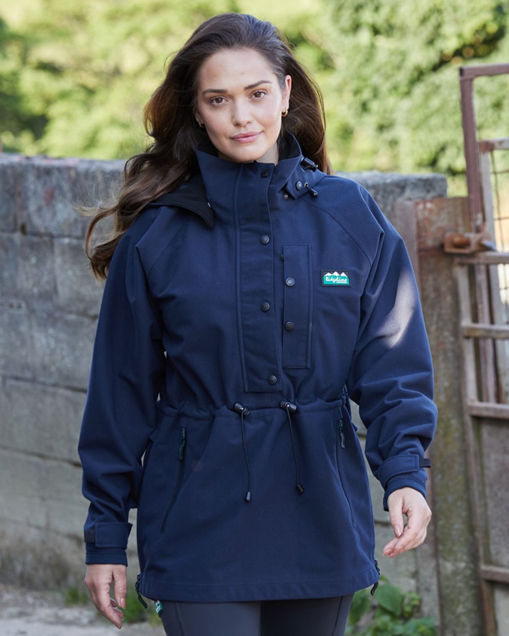 Navy Coloured Ridgeline Ladies Monsoon Waterproof Smock on outdoor background 